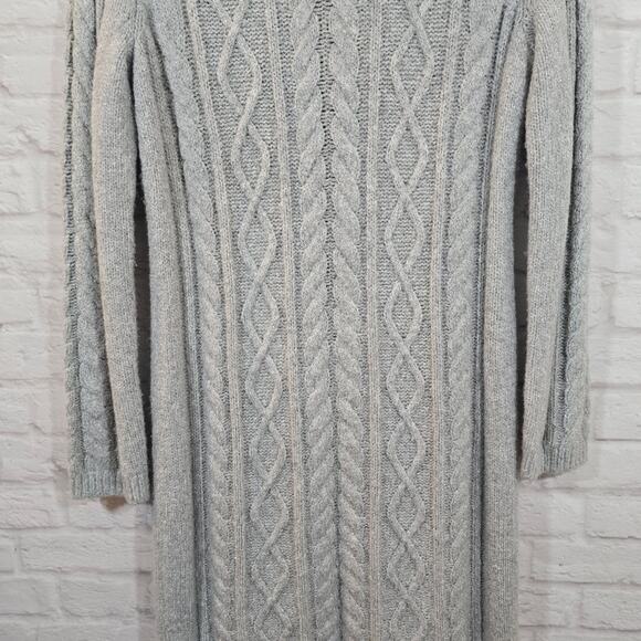 Y Talbots Cableknit Sweater Dress Size M Grey Silver Metallic Shimmer Cowl Neck - Picture 3 of 11